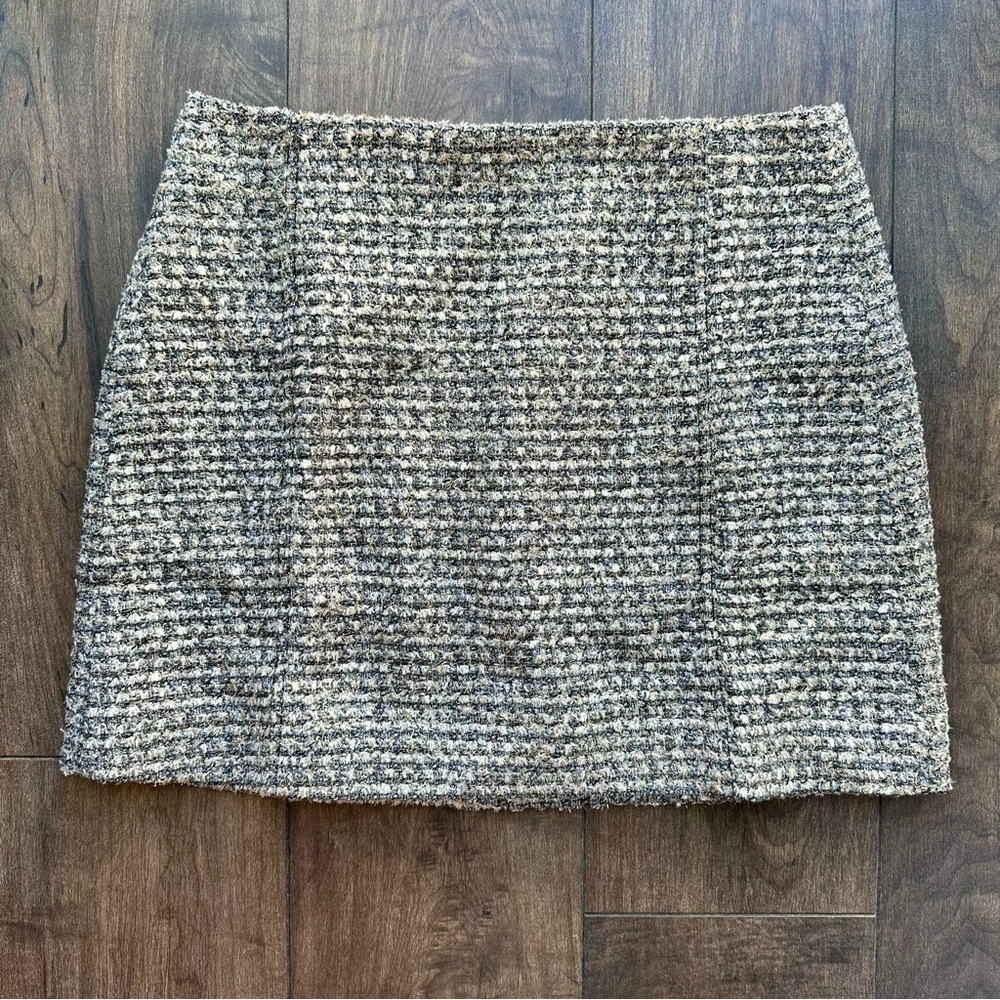 J.Crew Collection Mini Tweed Skirt  - Size: 12 - Black, White, Gray, Gold